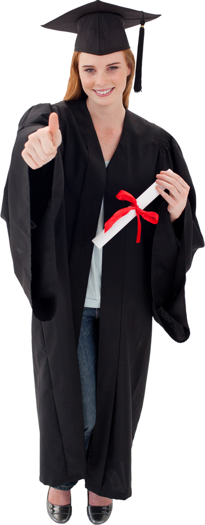 Transparent background teenage girl celebrating graduation in cap and gown giving thumbs up - Download Free Stock Images Pikwizard.com