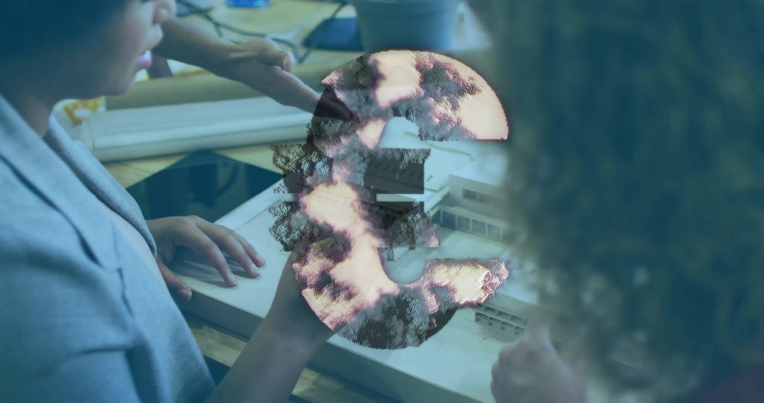 Euro Symbol Overlay on Architectural Team Collaboration in Office