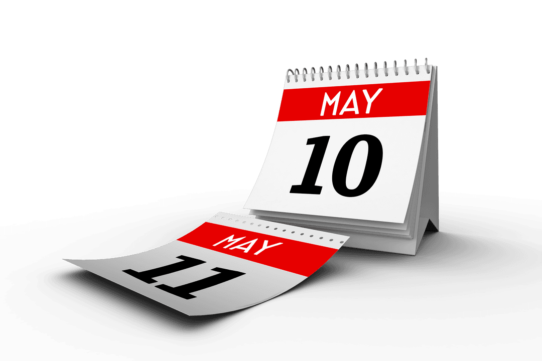 Transparent Spiral Calendar Showing Dates of May 10 and May 11