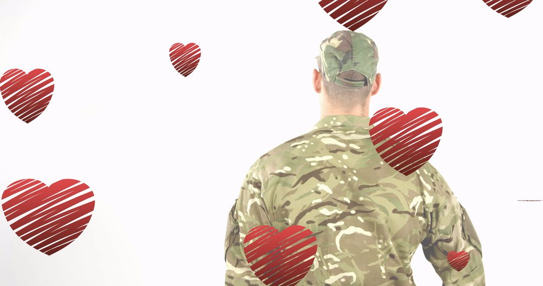 Soldier Back Camo Uniform with Red Heart Illustrations