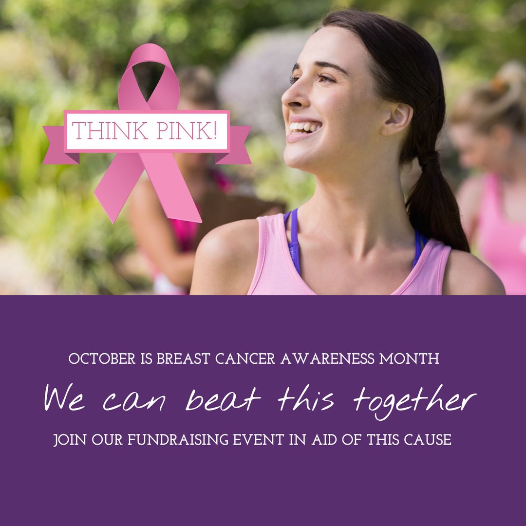 Woman Celebrating Breast Cancer Awareness in Pink Ribbon Campaign - Download Free Stock Templates Pikwizard.com