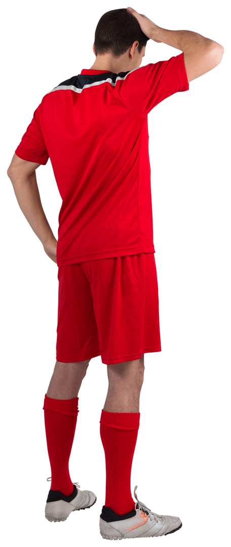Disappointed Soccer Player in Red Kit on Transparent Background