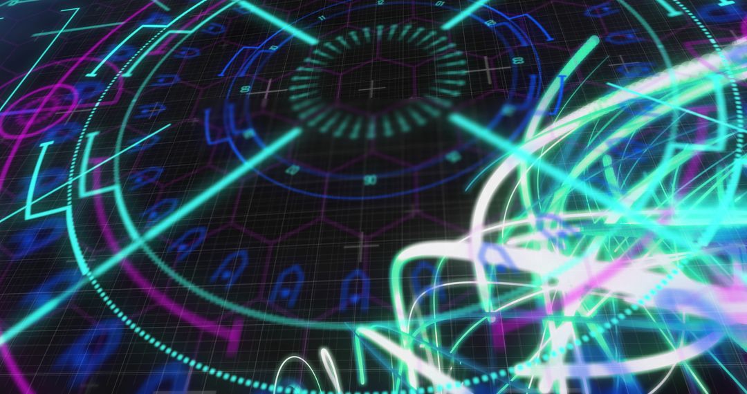 Futuristic Digital Interface with Neon Holographic Elements