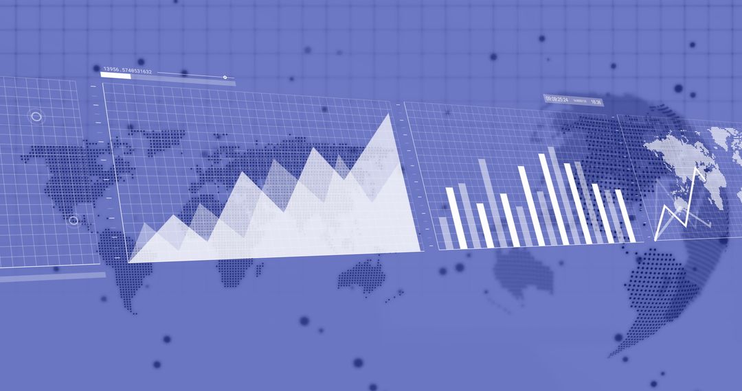 Abstract Financial Data Processing With World Map and Charts