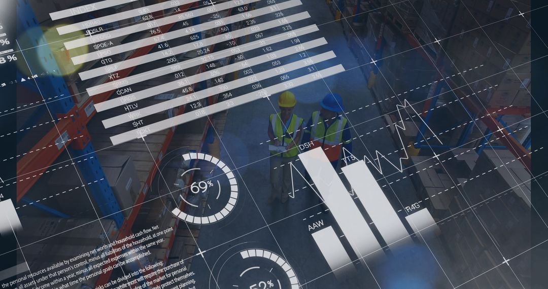 Digital Analysis Displayed Over Warehouse Workers