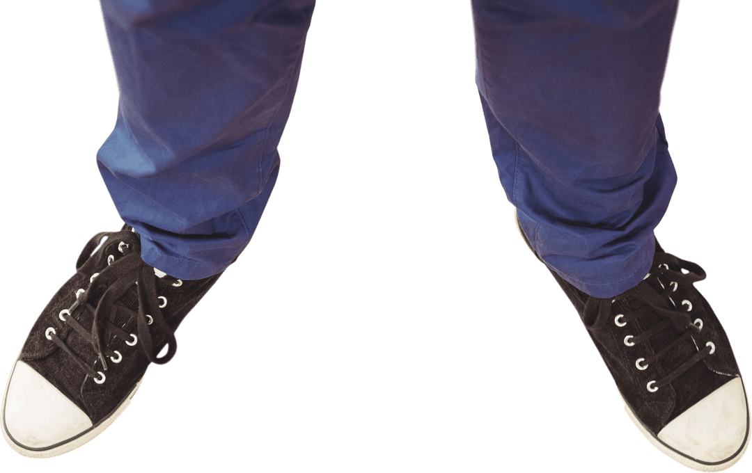 Transparent View of Sneakers and Blue Pants from Above