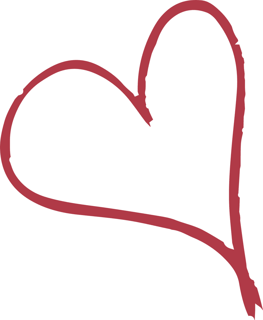 Hand-Drawn Red Heart Outline on Transparent Background