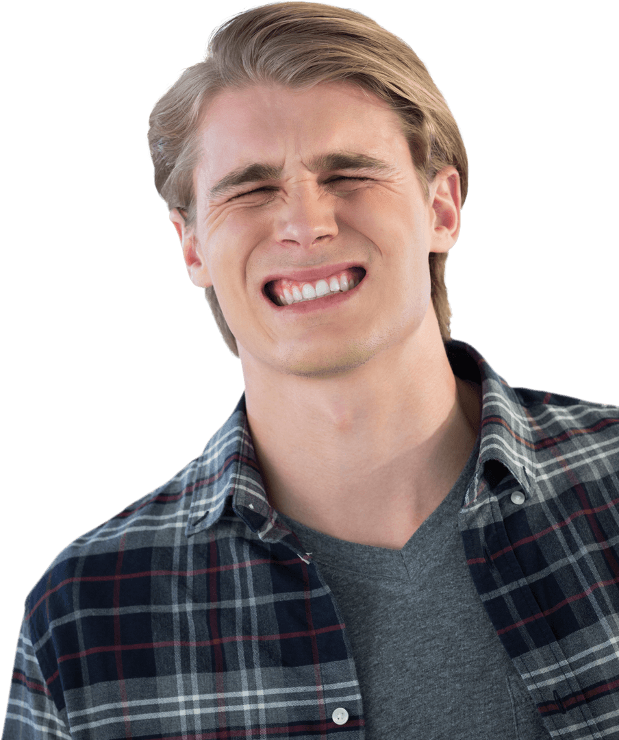 Man Gritting Teeth Eyes Closed Transparent Background