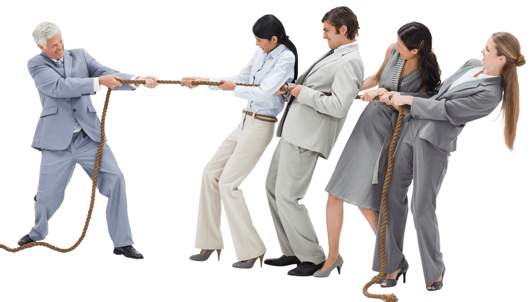 Business Team Engaged in Tug of War on Transparent Background