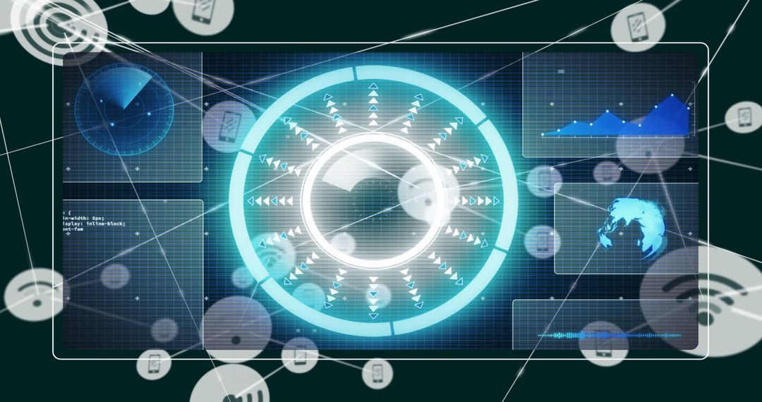 Futuristic network technology interface with data analytics