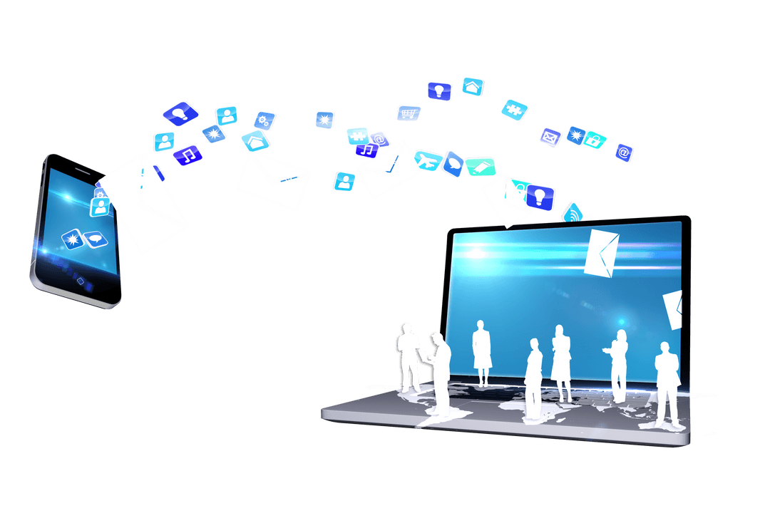 Transparent Digital Communication with Smartphone and Laptop in Futuristic Setting