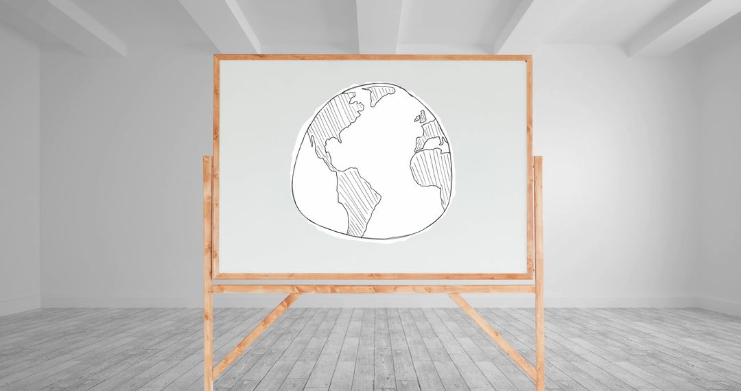 Hand-Drawn Globe on Interactive Whiteboard in Minimalist Room