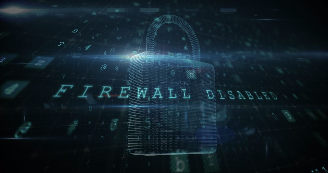 Cyber Security Breach Showing Firewall Disabled and Malware Attack