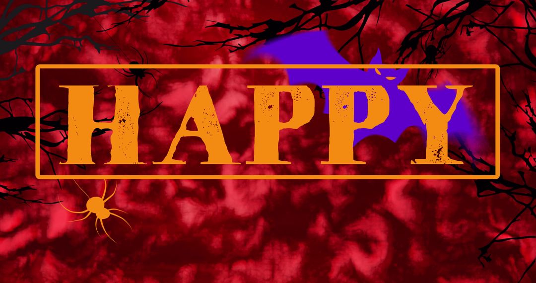 Halloween Banner with Text and Bat on Red Background