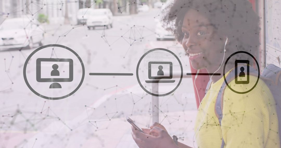 Digital Connectivity with Young Woman Using Smartphone in City