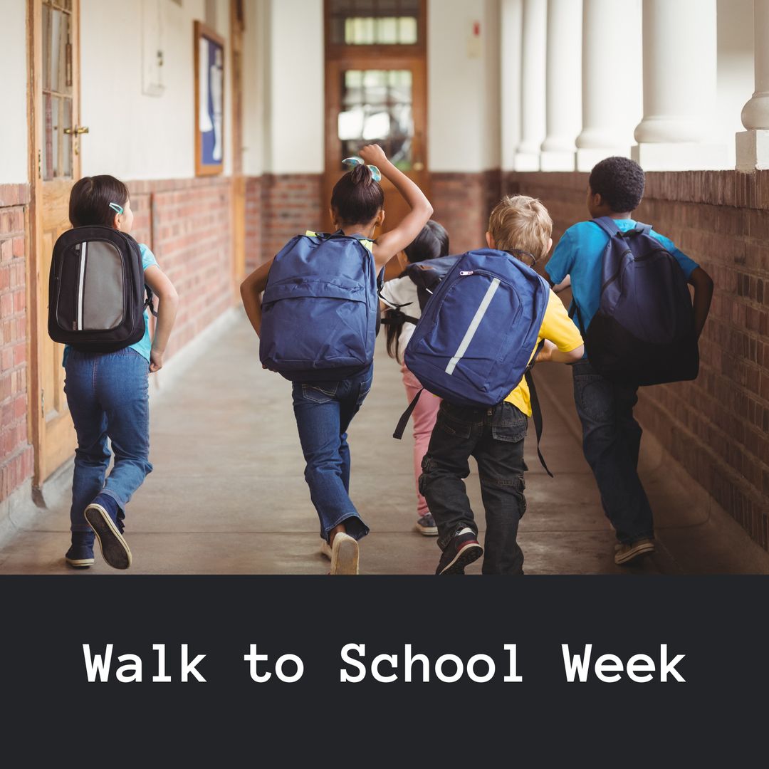 Children Celebrating Walk to School Week with Backpacks