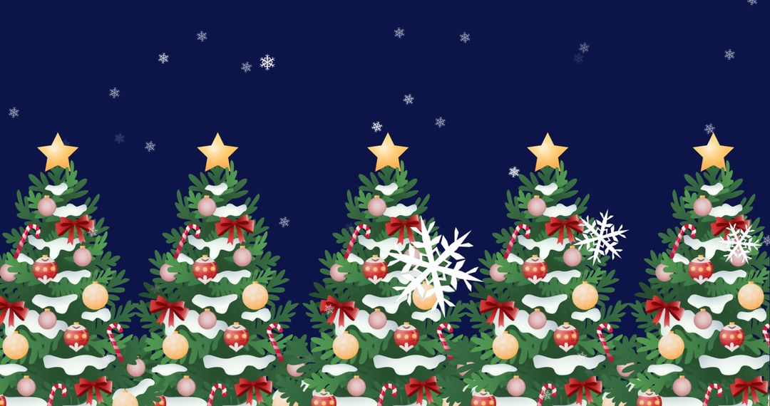 Pattern of Festive Snow-Covered Christmas Trees in Winter