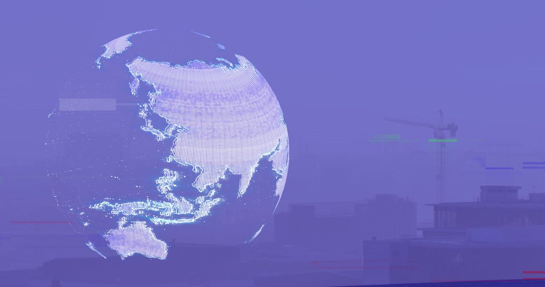 Digital Globe Overlay on Urban Cityscape at Dusk