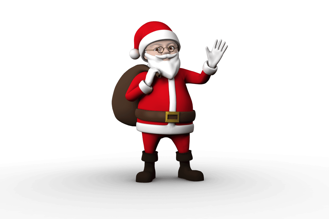 Santa Claus Waving with Sack on Transparent Background Illustration