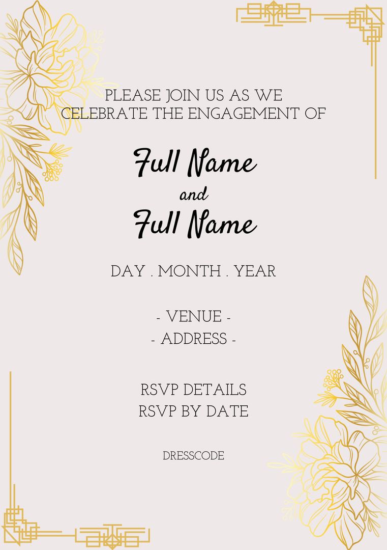 Elegant Engagement Invitation with Golden Floral Design
