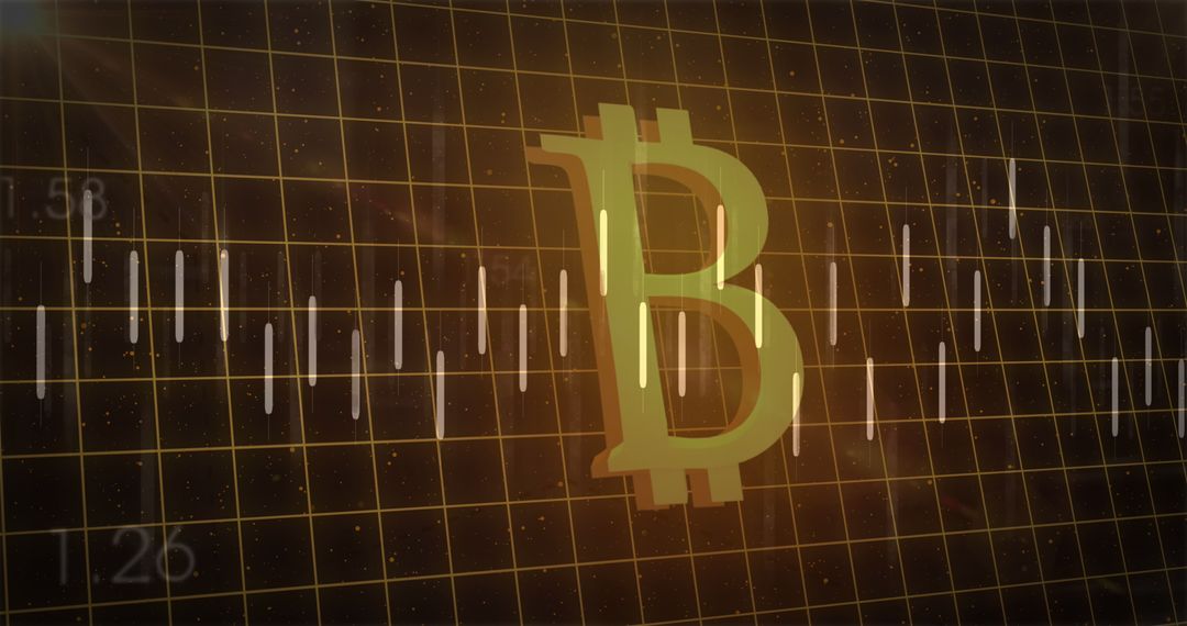 Bitcoin Symbol Overlay on Cryptocurrency Market Graph Background