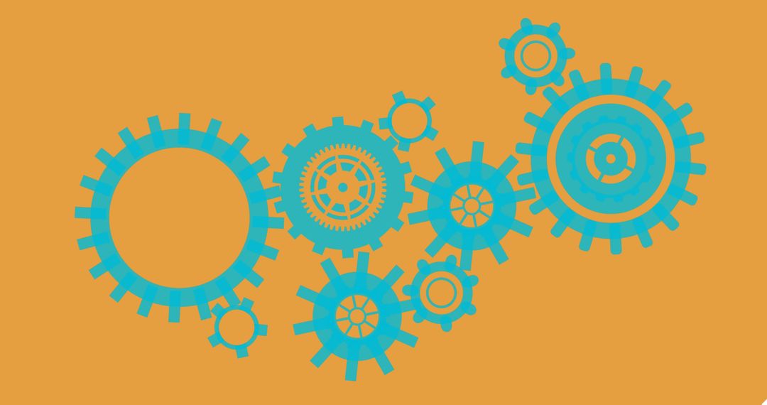 Blue Cogs on Orange Backdrop Depicting Connectivity