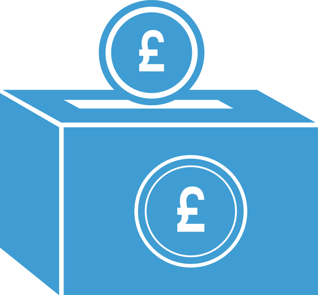 Blue Money Box with Pound Sign on Transparent Background