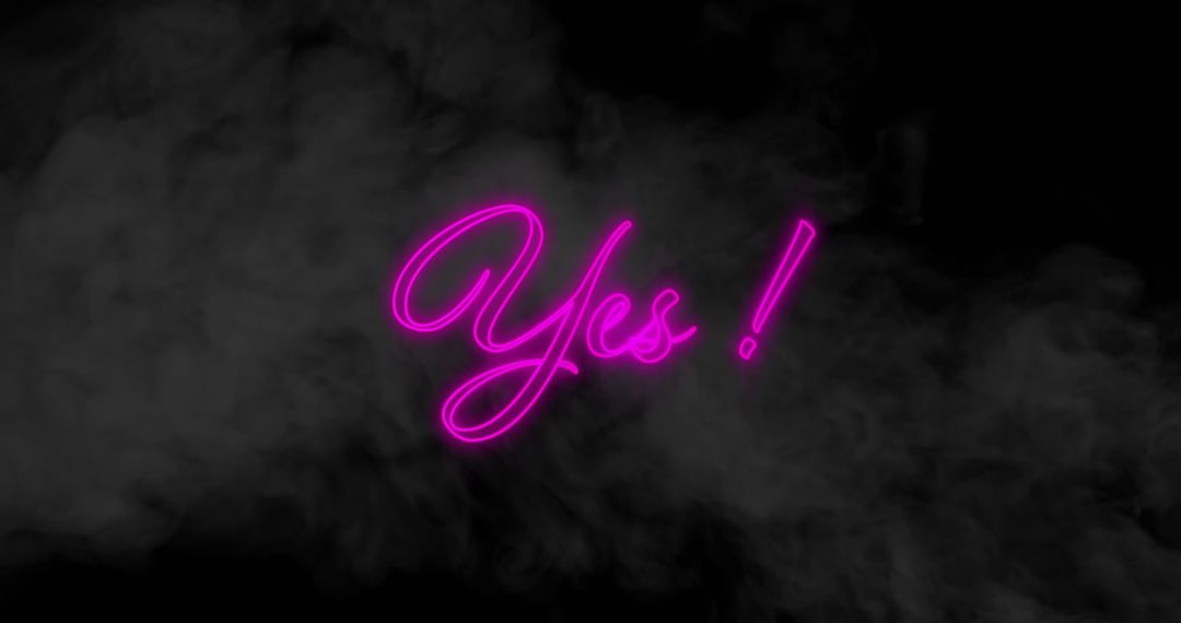 Neon Yes Text with Dramatic Smoke Effect on Black Background