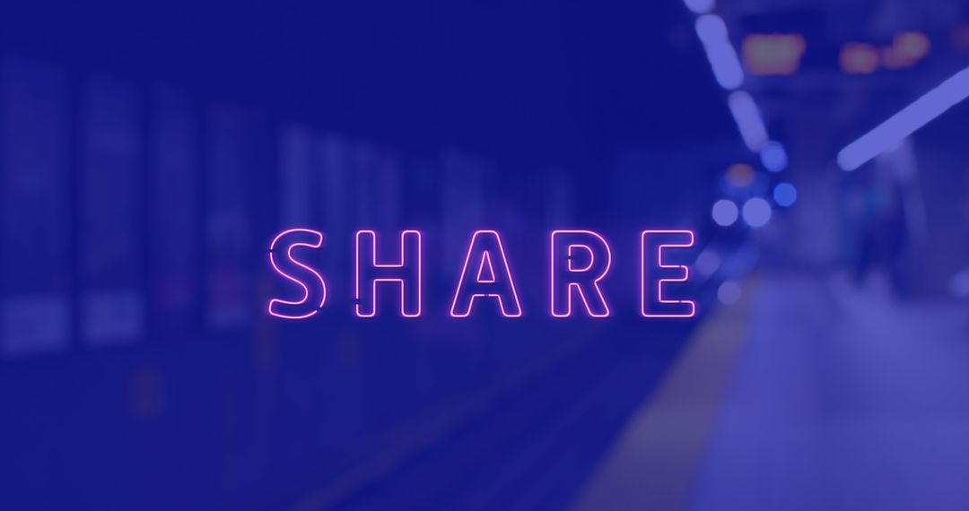 Illuminated 'Share' Text in Modern Urban Station Scene