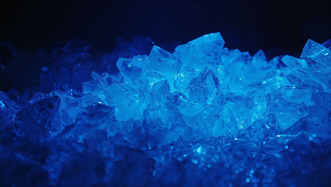 Glittering Angular Blue Crystals in Laboratory Display