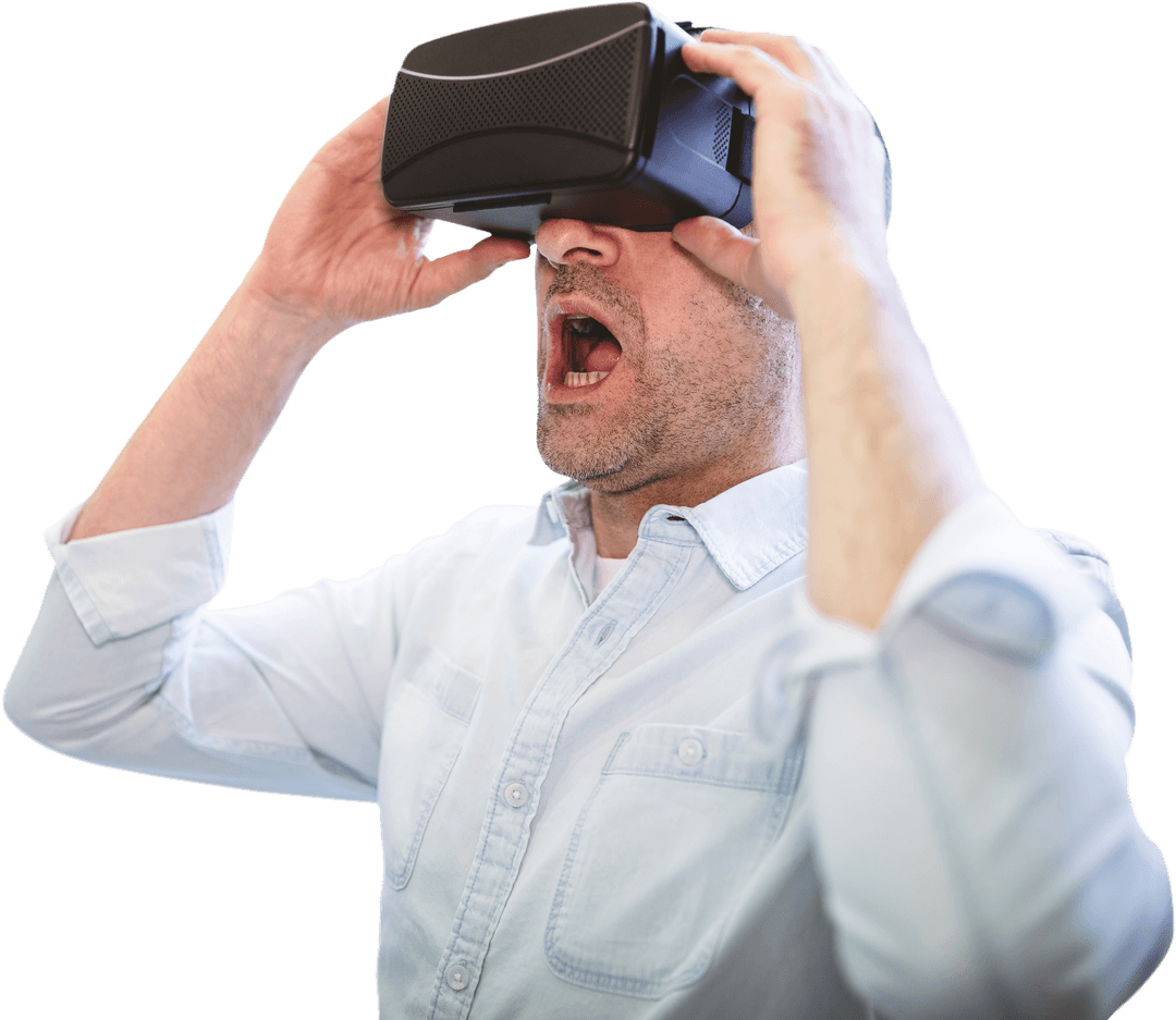 Businessman Experiencing Virtual Reality on a Transparent Background