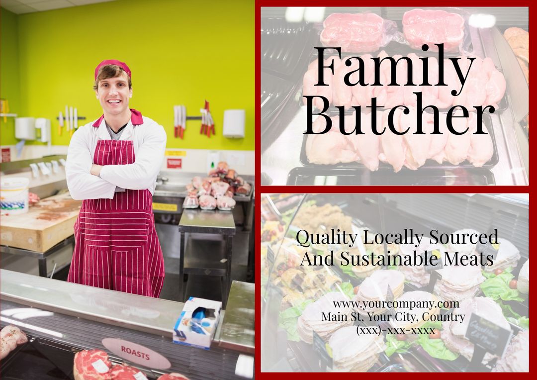 Friendly Family Butcher Promoting Locally Sourced Meats - Download Free Stock Templates Pikwizard.com