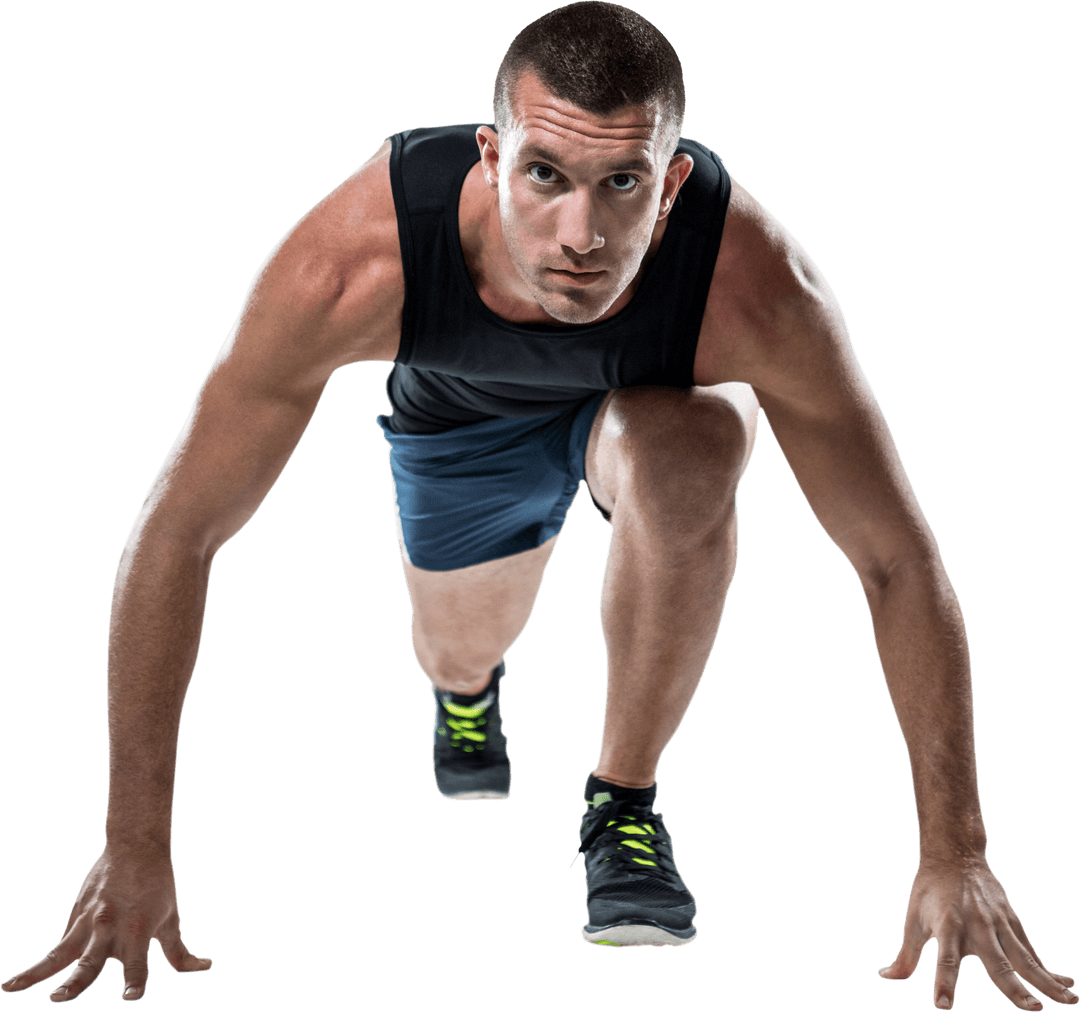 Transparent Male Runner in Starting Position Ready to Sprint
