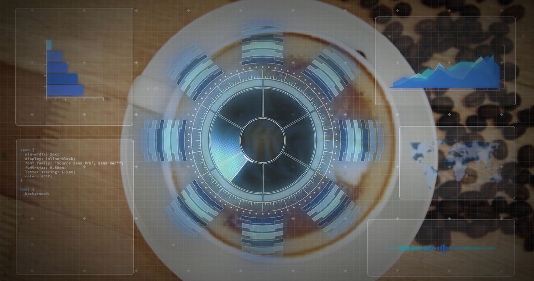 Futuristic Coffee Cup with Technological Overlays