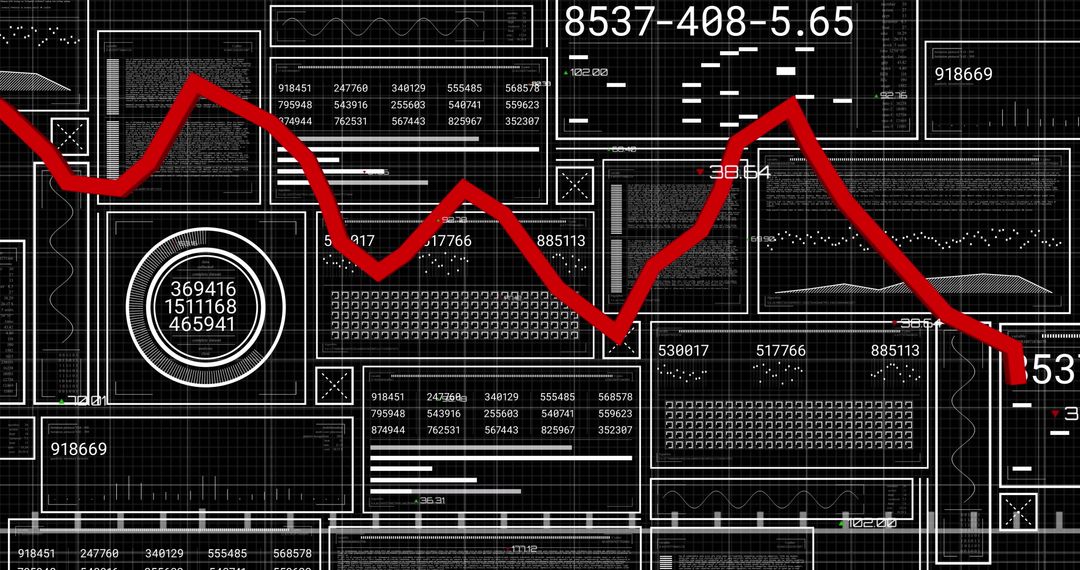 Red Declining Graph on Digital Data Interfaces Concept