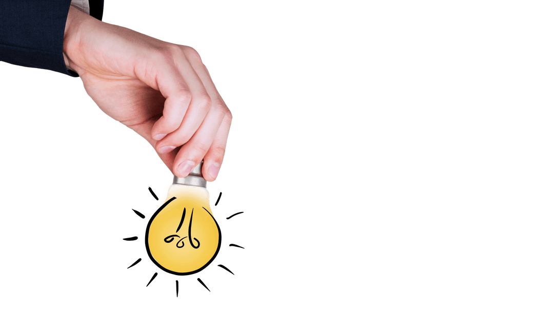 Hand Holding Light Bulb Concept on Transparent Background