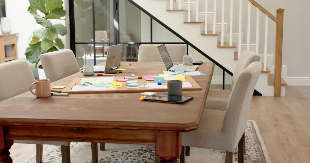 Modern Home Workspace with Wooden Dining Table for Co-working