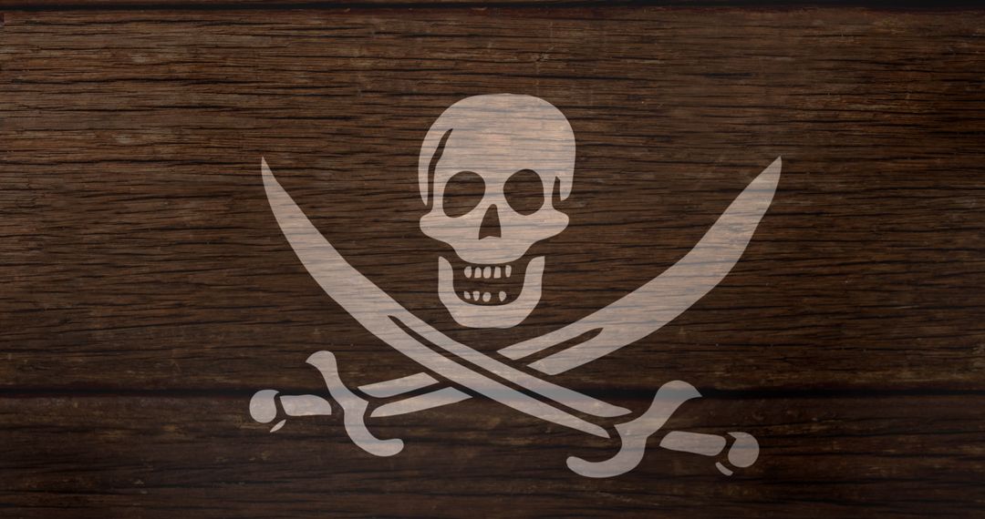 Jolly Roger Skull and Crossed Swords on Wooden Texture