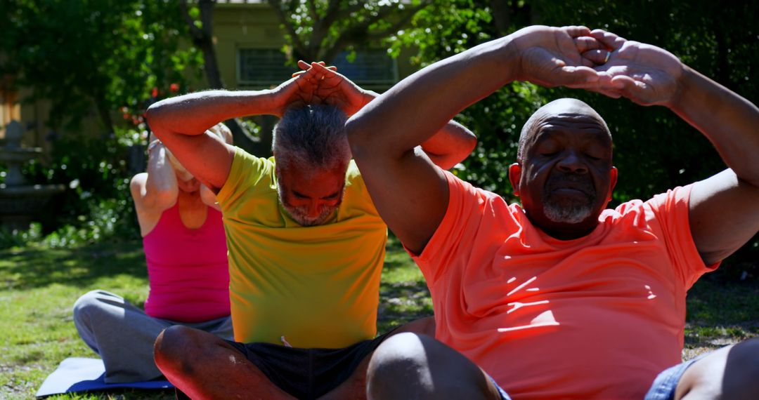 Senior Group Meditating in Park Enjoying Calmness of Yoga