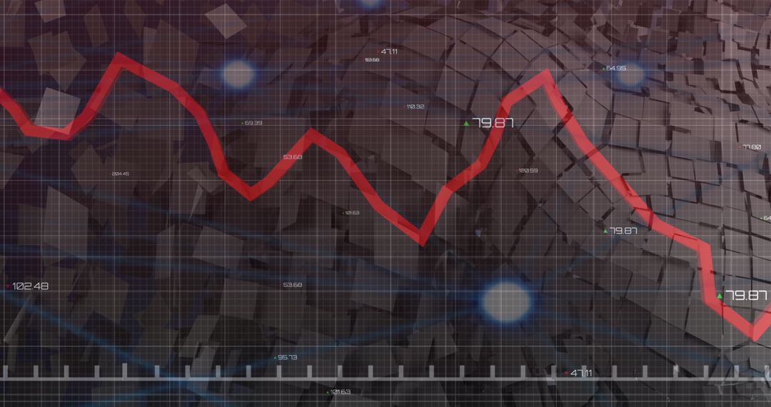 Declining Financial Graph Over Data Grid with Global Background