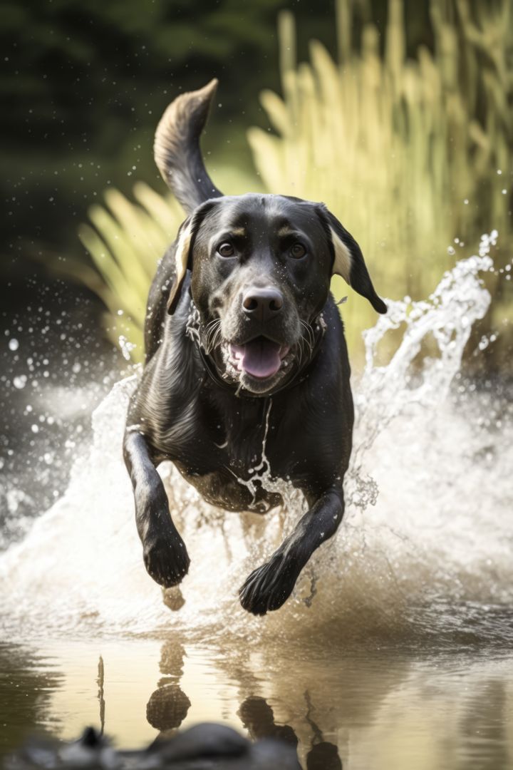 Happy Black Labrador Retrieving in Water - Free Images, Stock Photos and Pictures on Pikwizard.com