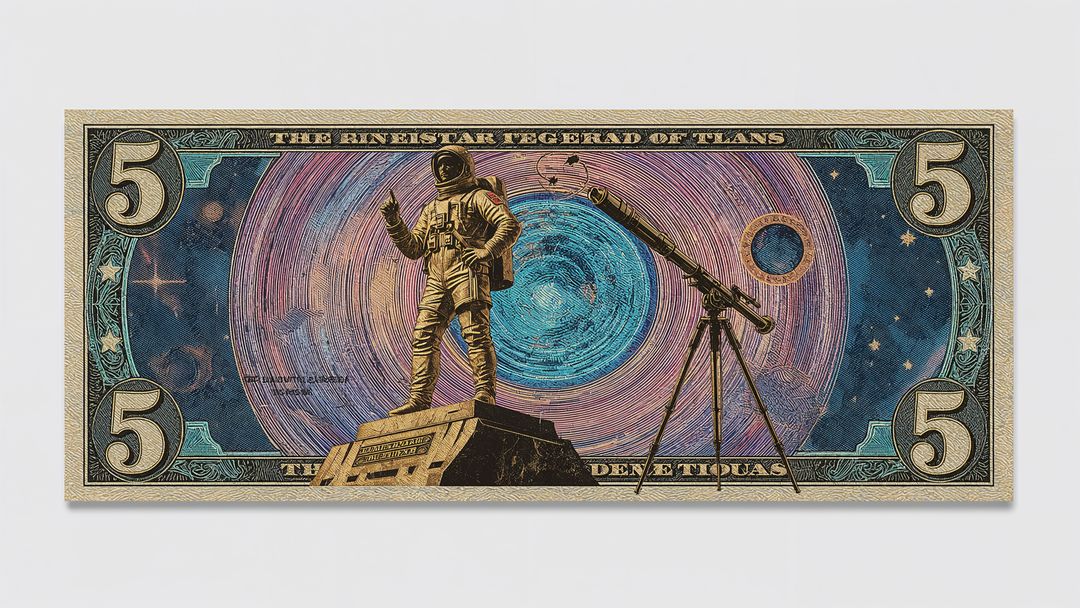 Futuristic Currency Concept With Astronaut and Cosmic Vortex