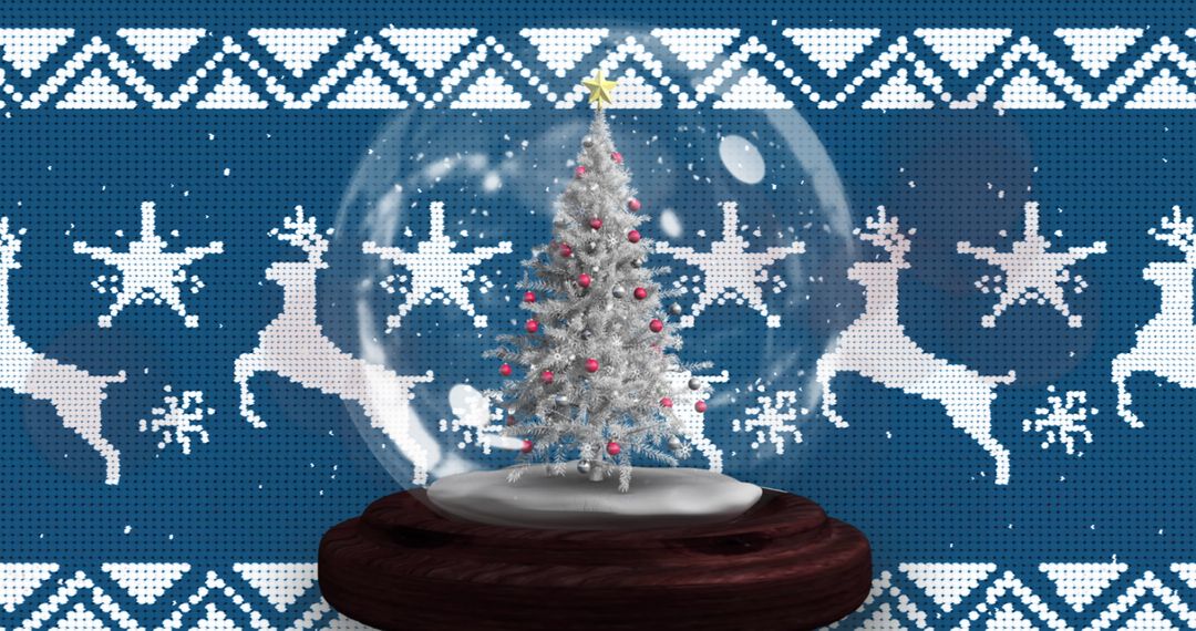 Snow Globe with Christmas Tree and Festive Blue Pattern