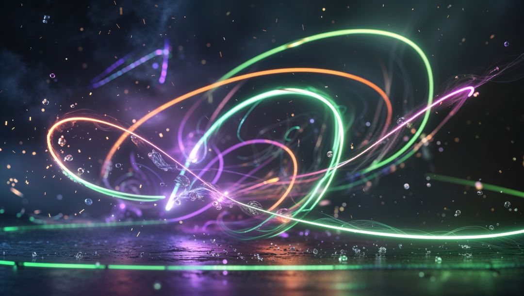 Futuristic Neon Light Trails on Glossy Surface