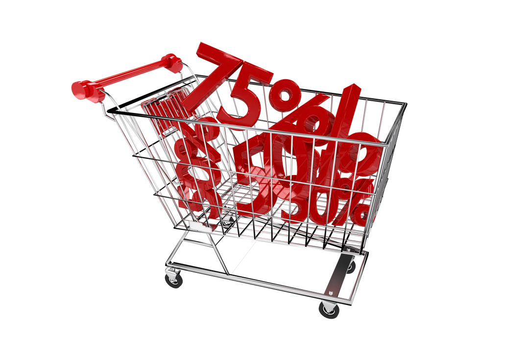 shopping trolley with red numbers for discount illustration on transparent background - Download Free Stock Images Pikwizard.com