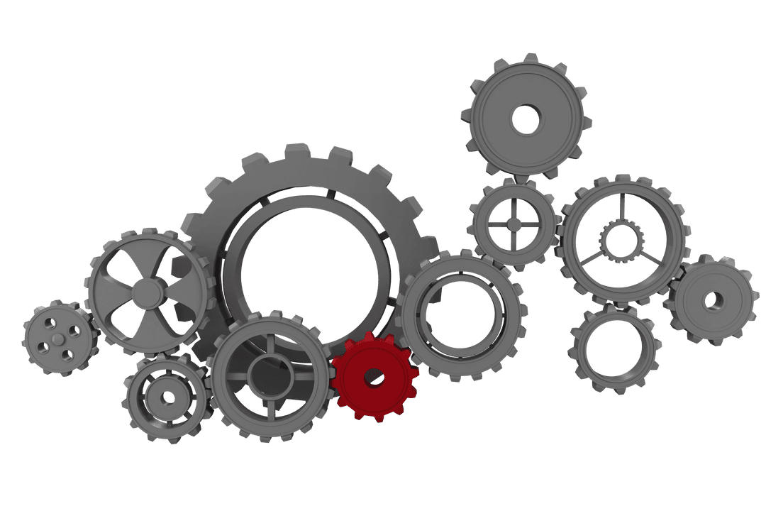 Grey and Red Gears on Transparent Background for Organization Concept