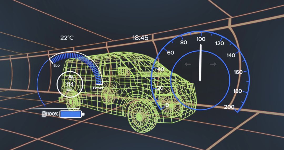 Digital Visualization of Electric Van with Futuristic Speedometer
