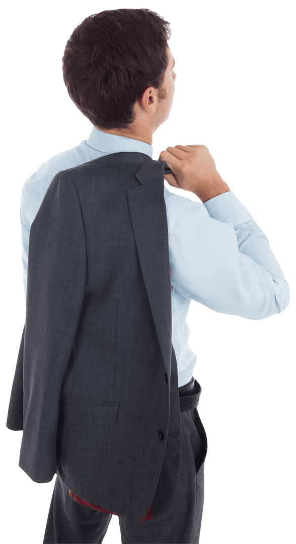 Professional Businessman Adjusting Suit on Transparent Background