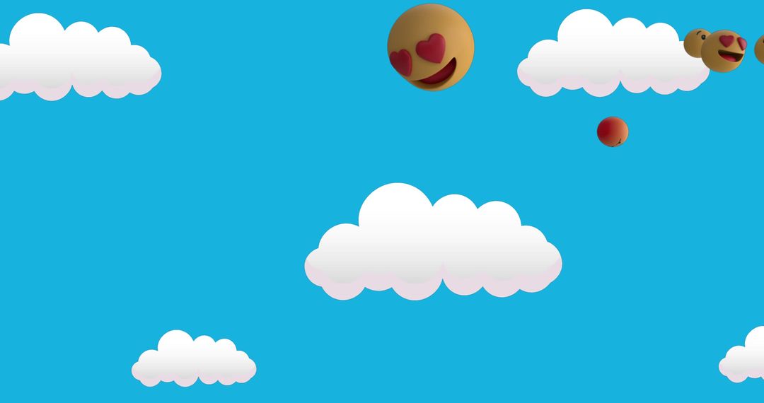 Emoticons Floating in Blue Sky with Clouds
