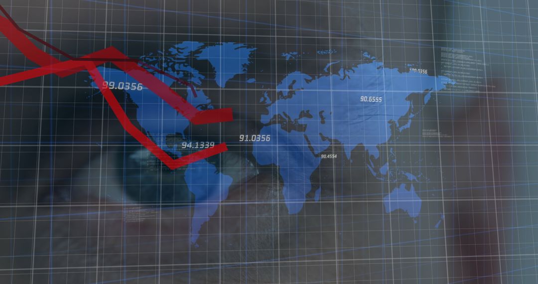 Global Financial Analysis Overlay on World Map with Insightful Business Eye